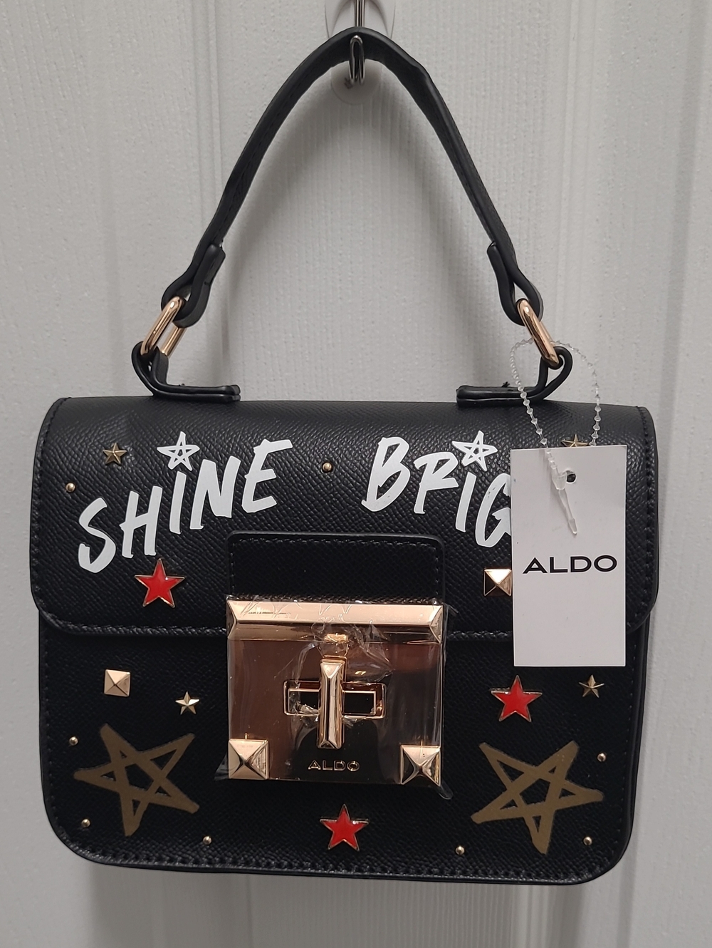ALDO Black 'Shine Bright' Star-Accent Top Handle Satchel Size Mini